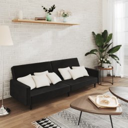 Canapea extensibila cu 2 locuri, negru, catifea GartenMobel Dekor
