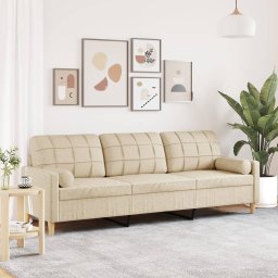 Canapea cu 3 locuri cu pernute, crem, 210 cm, textil GartenMobel Dekor