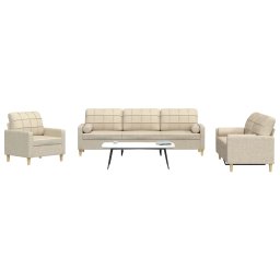 Set de canapele cu perne decorative, 3 piese, crem, textil GartenMobel Dekor