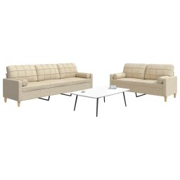 Set de canapele cu perne decorative, 2 piese, crem, textil GartenMobel Dekor