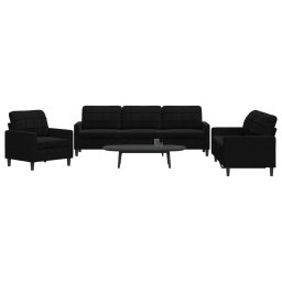 Set de canapele cu perne, 3 piese, negru, catifea GartenMobel Dekor