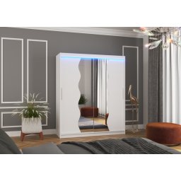 Dulap cu usi glisante si oglinda + iluminare LED, Kansas 180 + LED, 180 cmx200 cmx58 cm, ADRK Furniture