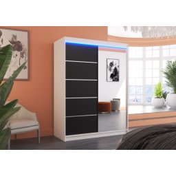 Dulap cu usi glisante si oglinda + iluminare LED, Limbo 150 + LED, 150 cmx200 cmx58 cm, ADRK Furniture