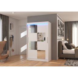 Dulap cu usi glisante si oglinda + iluminare LED, Lugano 120 + LED, 120 cmx200 cmx58 cm, ADRK Furniture
