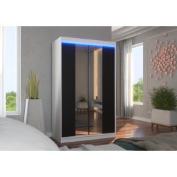 Dulap cu usi glisante si oglinda + iluminare LED, Marvin 120 + LED, 120 cmx200 cmx58 cm, ADRK Furniture