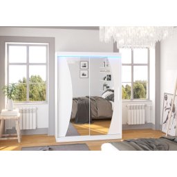 Dulap cu usi glisante si oglinda + iluminare LED, Modesto 150 + LED, 150 cmx200 cmx58 cm, ADRK Furniture