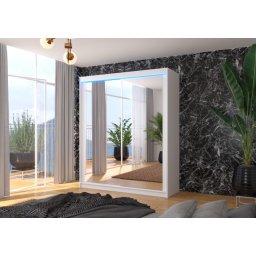Dulap cu usi glisante si oglinda + iluminare LED, Morgan 180 + LED, 180 cmx200 cmx58 cm, ADRK Furniture