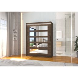 Dulap cu usi glisante si oglinda + iluminare LED, Murani 150 + LED, 150 cmx200 cmx58 cm, ADRK Furniture
