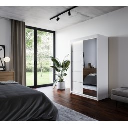 Dulap cu usi glisante si oglinda + iluminare LED, Nicea 120 + LED, 120 cmx200 cmx58 cm, ADRK Furniture