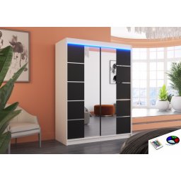 Dulap cu usi glisante si oglinda + iluminare LED, Nordic 150 + LED, 150 cmx200 cmx58 cm, ADRK Furniture