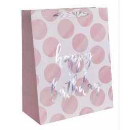 Pungă cadou cu inscripția Happy Birthday 18 x 23 cm - roz