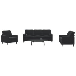 Set de canapele cu perne/rulouri, 3 piese, negru, catifea GartenMobel Dekor