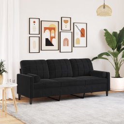 Canapea cu 3 locuri cu pernute, negru, 180 cm, catifea GartenMobel Dekor