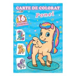 Carte de colorat cu 16 autocolante stralucitoare: Ponei