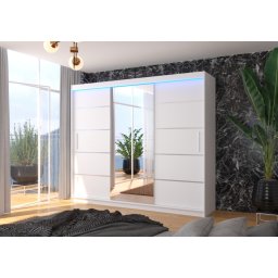Dulap cu usi glisante si oglinda + iluminare LED, Salto 250 + LED, 250 cmx200 cmx58 cm, ADRK Furniture