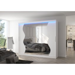 Dulap cu usi glisante si oglinda + iluminare LED, Sharon 250 + LED, 250 cmx200 cmx58 cm, ADRK Furniture
