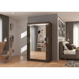 Dulap cu usi glisante si oglinda + iluminare LED, Tibago 120 + LED, 120 cmx200 cmx58 cm, ADRK Furniture
