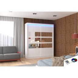 Dulap cu usi glisante si oglinda + iluminare LED, Toledo 180 + LED, 180 cmx200 cmx58 cm, ADRK Furniture