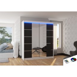 Dulap cu usi glisante si oglinda + iluminare LED, Traves 180 + LED, 180 cmx200 cmx58 cm, ADRK Furniture