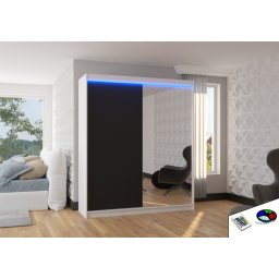 Dulap cu usi glisante si oglinda + iluminare LED, Viki 180 + LED, 180 cmx200 cmx58 cm, ADRK Furniture