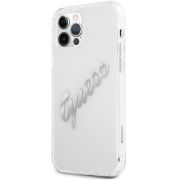 Husa Husa Guess Vintage Script Silver Logo pentru Apple iPhone 12 Pro Max, Transparenta GUHCP12LKTRSVSI