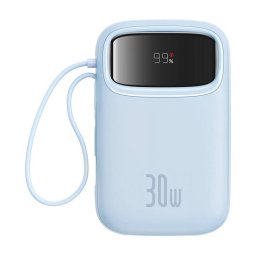 Baterie externa Qpow2 Digital Display, 10000mAh, 30W, 2 x USB Type-C output/input, 1 x USB, include cablu USB Type-C la USB Type-C 30cm, blue