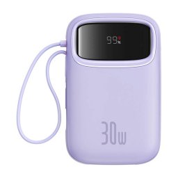 Baterie externa Qpow2 Digital Display, 10000mAh, 30W, 2 x USB Type-C output/input, 1 x USB, include cablu USB Type-C la USB Type-C 30cm, purple