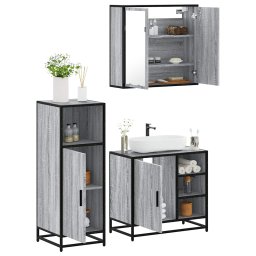 Set mobilier de baie, 3 piese, gri sonoma, lemn prelucrat GartenMobel Dekor
