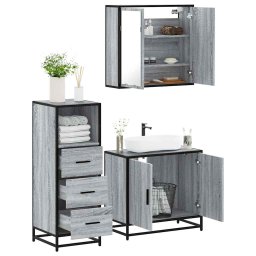 Set mobilier de baie, 3 piese, gri sonoma, lemn prelucrat GartenMobel Dekor