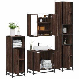 Set de mobilier de baie din 4 piese din lemn de stejar maro GartenMobel Dekor