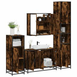 Set de mobilier de baie 4 piese Lemn prelucrat de stejar afumat GartenMobel Dekor
