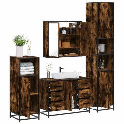 Set de mobilier de baie 4 piese Lemn prelucrat de stejar afumat GartenMobel Dekor