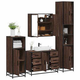 Set de mobilier de baie din 4 piese din lemn de stejar maro GartenMobel Dekor