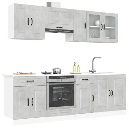 Set dulapuri de bucatarie 8 piese „Kalmar” gri beton Lemn GartenMobel Dekor