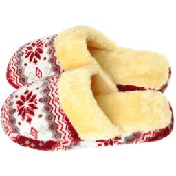 Papuci de casă pentru damă, Model norvegian, Fulg de nea, roșu