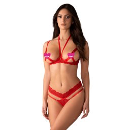 Obsessive Cupide Desir 2-pcs Crotchless Set Red XXL/3XL
