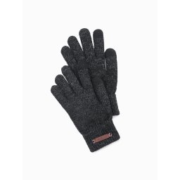 Ombre Men's knitted gloves with wool - black melange
