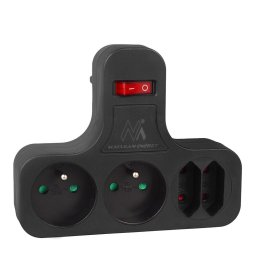 Priza cvadrupla Maclean MCE224 E/B, cu intrerupator, negru