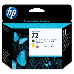 Cap de printare original HP 72 Matte Black & Yellow (C9384A, HP72) pentru Designjet T1100 MFP T1100ps 24 in 44 T1120hd T1120sd T1200 HD PostScript T1300 1118mm ePrinter T2300 T610 T620 T770 T790 T795