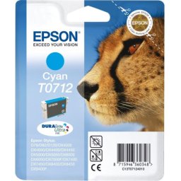 Cartus de cerneala original Epson T0712 Cyan (C13T07124010) pentru Stylus BX3450 CX4300 D120 Network Edition D5050 D78 D92 DX400 DX4000 DX4050 DX4400 DX4450 DX5000 DX5050 DX6000 DX6050 DX7000F DX7400 DX7450 DX8400 DX8450 DX9400 DX9400F Office BX300F BX310