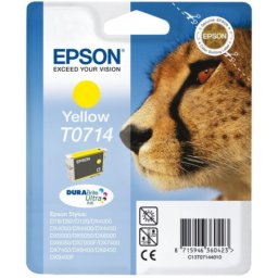 Cartus de cerneala original Epson T0714 Yellow (C13T07144010) pentru Stylus BX3450 CX4300 D120 Network Edition D5050 D78 D92 DX400 DX4000 DX4050 DX4400 DX4450 DX5000 DX5050 DX6000 DX6050 DX7000F DX7400 DX7450 DX8400 DX8450 DX9400 DX9400F Office BX300F BX3