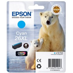 Cartus de cerneala original Epson 26XL Cyan (C13T26324010) pentru Expression Home XP 510 520 600 605 610 615 620 625 700 710 720 800 810 820