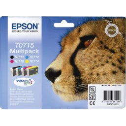 Set cartuse de cerneala originale Epson T0715 Multipack (C13T07154010) pentru Stylus D120 DX7400 DX7450 DX8400 DX8450 DX9400F D78 D92 DX4000 DX4050 DX4400 DX4450 DX5000 DX5050 DX5500 DX6000 DX6050 DX7000F BX300F S21 SX100 SX105 SX110 SX115 SX200 SX205 SX2