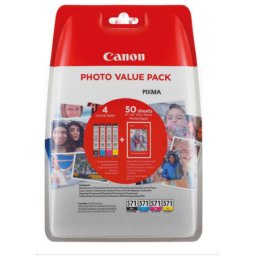 Set cartuse de cerneala Canon CLI-571 KCMY +50 Photo (0386C006, CLI571KCMY) pentru PIXMA MG5750 MG5751 MG5752 MG5753 MG6850 MG6851 MG6852 MG6853 MG7750 MG7751 MG7752 MG7753 TS5050 TS5051 TS5053 TS5055 TS6050 TS6051 TS6052 TS8050 TS8051 TS8052 TS8053 TS905