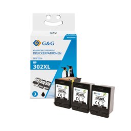 Cartus Premium G&G 3x HP 302XL Black (F6U68AE, HP302XL) pentru DeskJet 1110 2130 All in One 2132 2134 3630 In 3632 3634 3636 3637 3638 3639 Envy 4511 4512 4516 4520 4522 4523 4524 4525 4526 4527 4528 Officejet 3830 3831 3832 3833 3834 3835 4650 4652 4654 