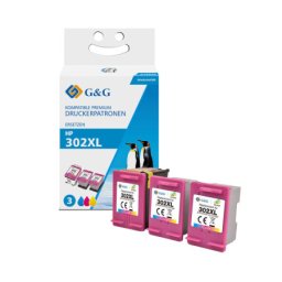 Cartus Premium G&G 3x HP 302XL Color (F6U67AE, HP302XL) pentru DeskJet 1110 2130 All in One 2132 2134 3630 In 3632 3634 3636 3637 3638 3639 Envy 4511 4512 4516 4520 4522 4523 4524 4525 4526 4527 4528 Officejet 3830 3831 3832 3833 3834 3835 4650 4652 4654 