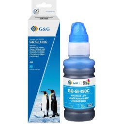 Flacon cerneala Premium G&G Canon 490C Cyan (0664C001, GI490C) pentru PIXMA G1400 G1410 G1411 G2400 G2410 G2411 G3400 G3410 G3411 G4400 G4410 G4411