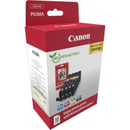 Pachet cartuse de cerneala Canon CLI-526 KCMY +50 Photo (4540B019AA, CLI526KCMY) pentru PIXMA iP4850 iP4950 iX6550 MG5150 MG5250 MG5350 MG6150 MG6250 MG8150 MG8250 MX715 MX885 MX895