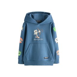 Next Bluză de molton 'Minecraft' albastru închis / verde neon / portocaliu deschis / alb