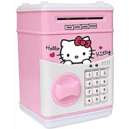 Pusculita pentru copii cu functie ATM cod pin si seif Roz/Alb Hello Kitty